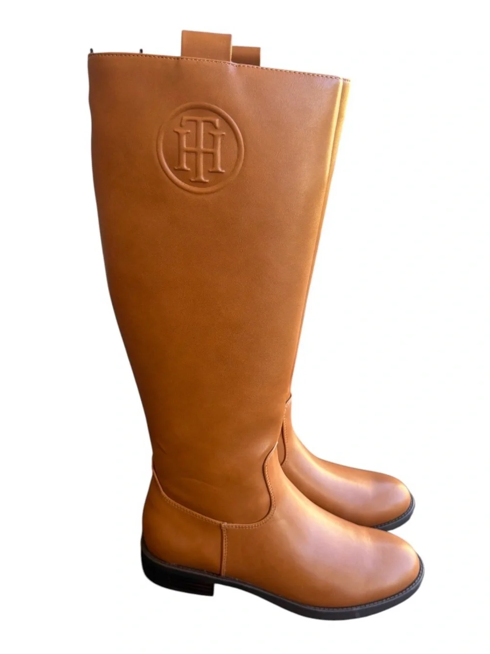 Tommy Hilfiger Tan Leather Knee-High Riding Boots - Classic Women's Style 6.5